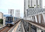 Metrorail train arriving into Government Center Station heading to Dadeland South